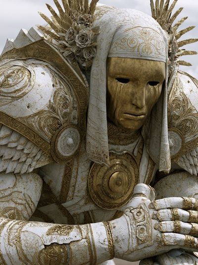 Golden Mask Warrior Illustration Poster. poster