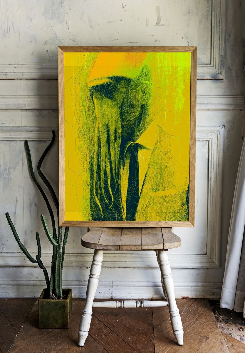 Neon Skull Abstract Print. room preview