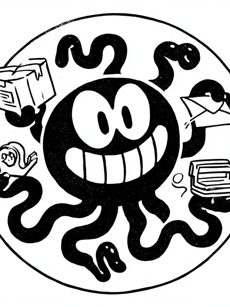 Smiling Octopus Cartoon Print. poster — illustration art