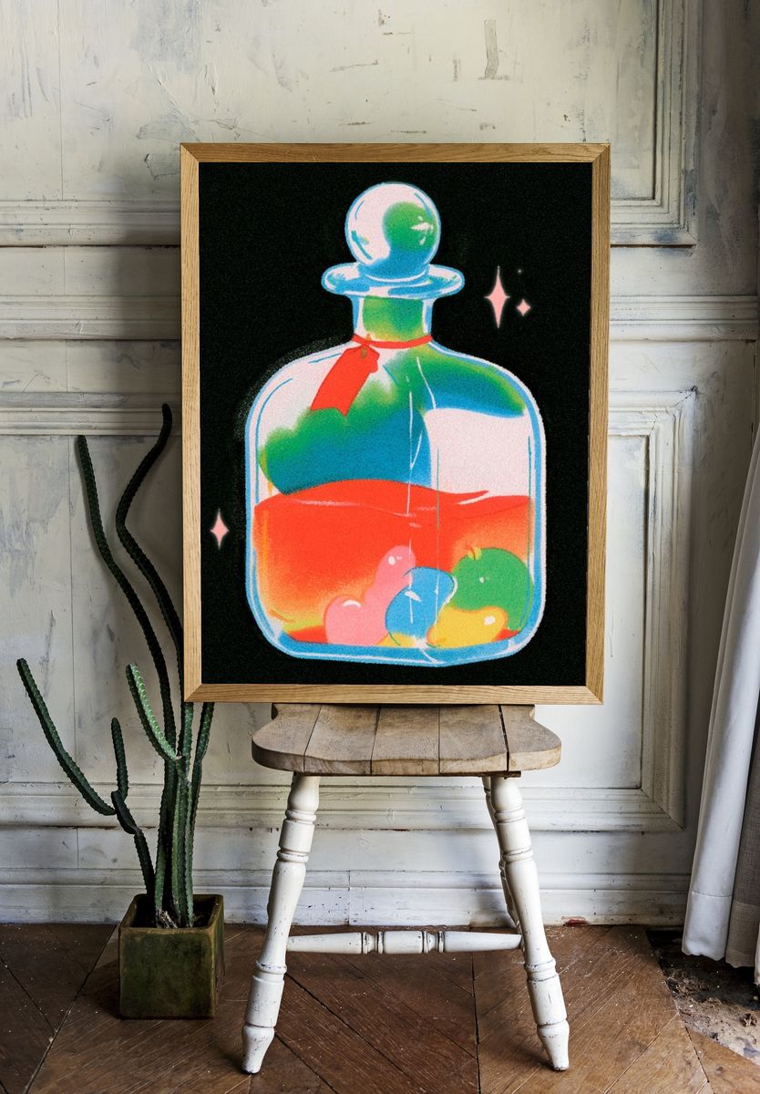 Rainbow Potion Bottle Illustration Poster. room preview