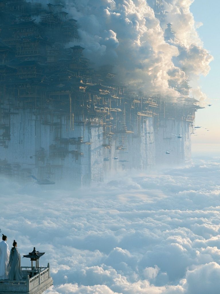 Floating Cloud Citadel Illustration Poster. poster — illustration art