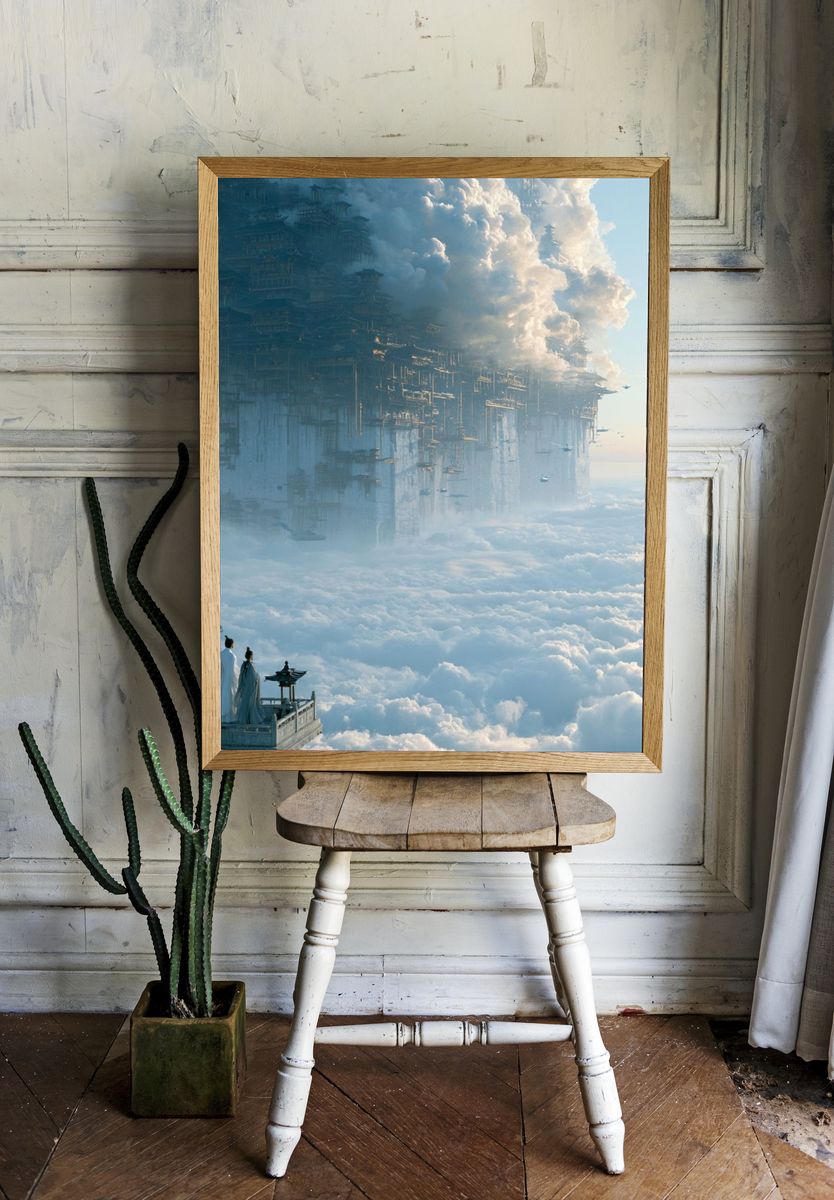 Floating Cloud Citadel Illustration Poster. — room view 1