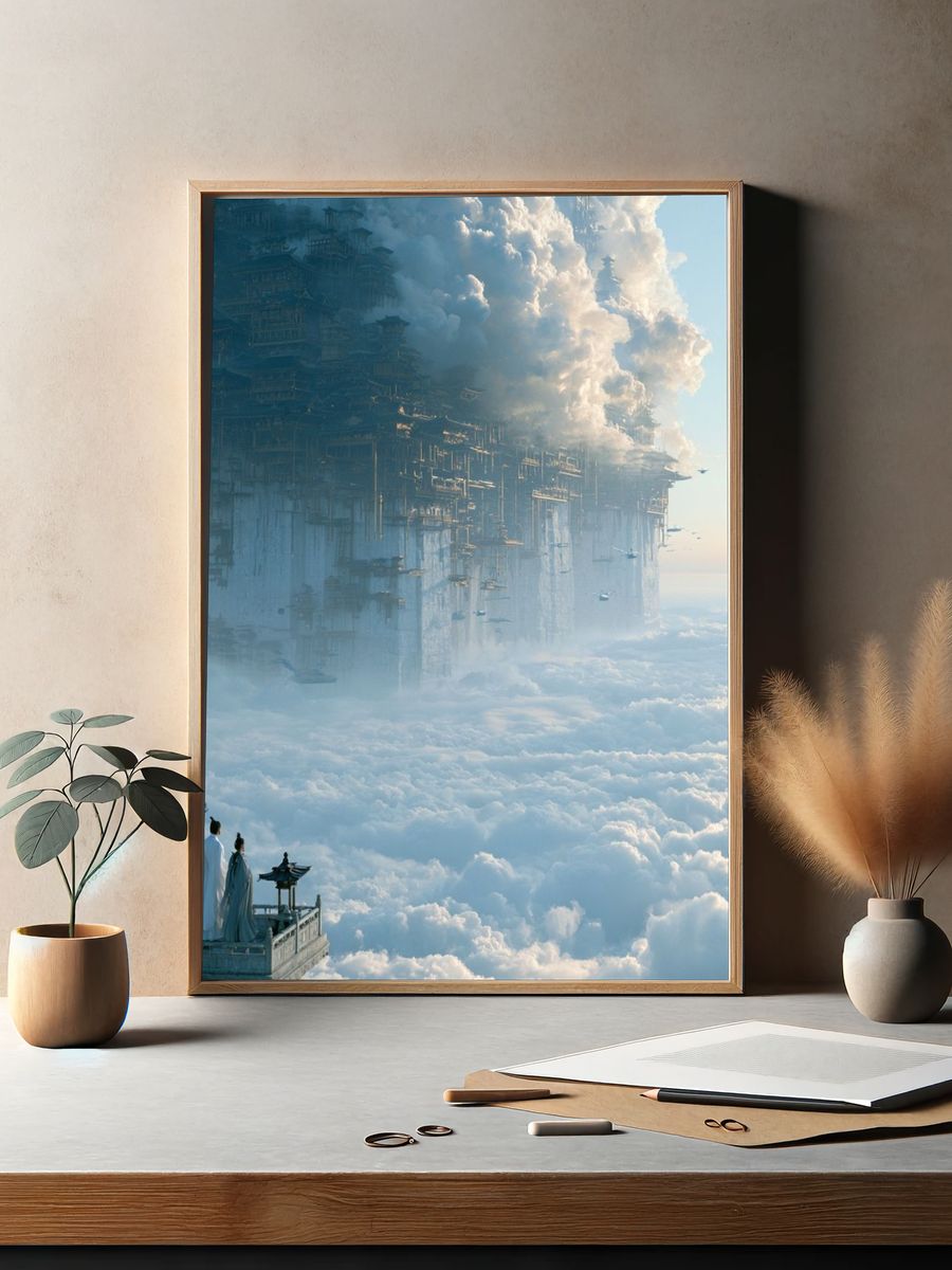 Floating Cloud Citadel Illustration Poster. — room view 2