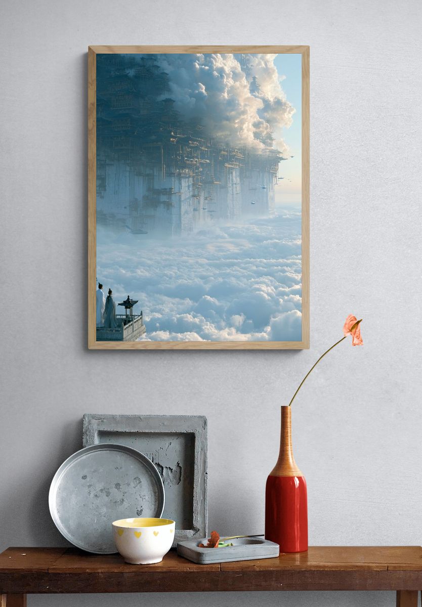 Floating Cloud Citadel Illustration Poster. — room view 3