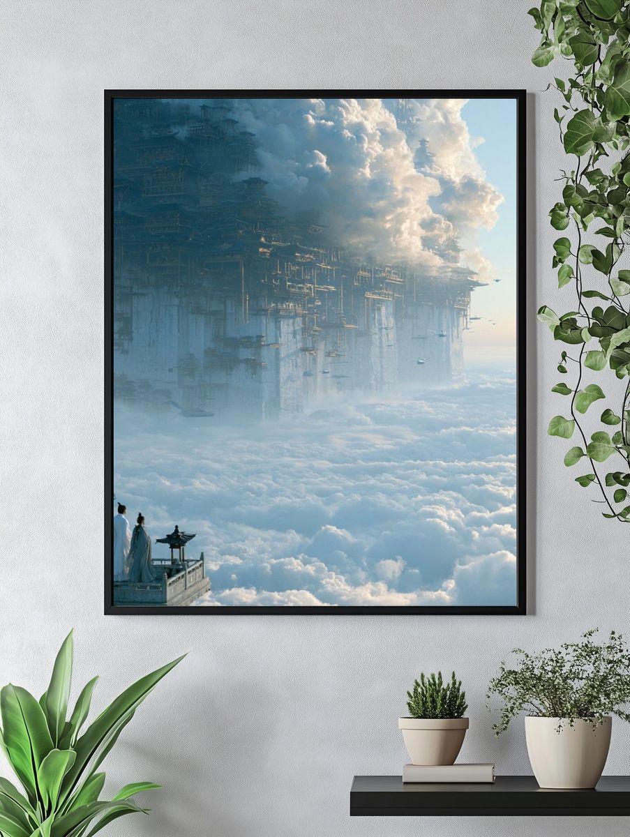 Floating Cloud Citadel Illustration Poster. — room view 4
