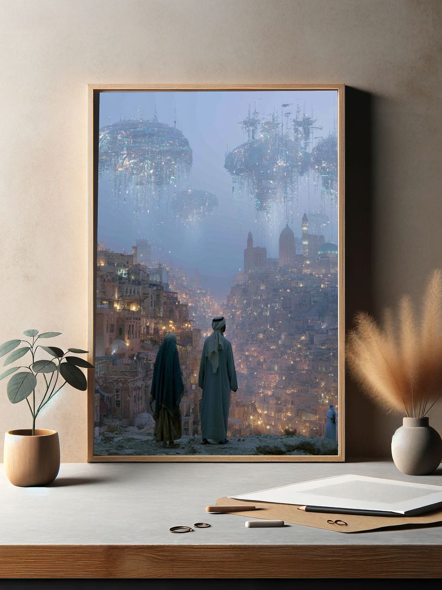 Futuristic Cityscape — Surreal Print. — room view 2