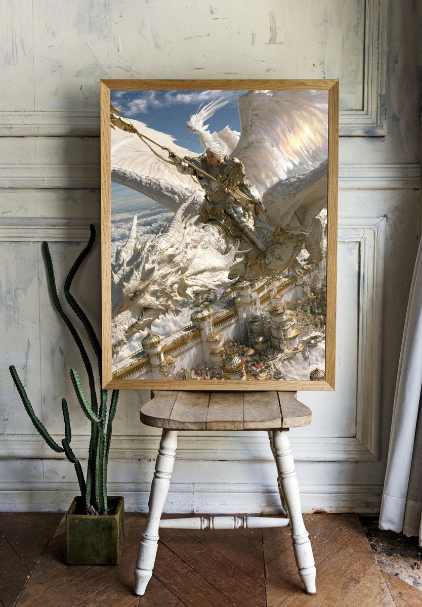 Celestial Dragon Rider Fantasy Print. room preview