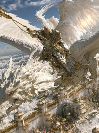 Celestial Dragon Rider Fantasy Print. poster