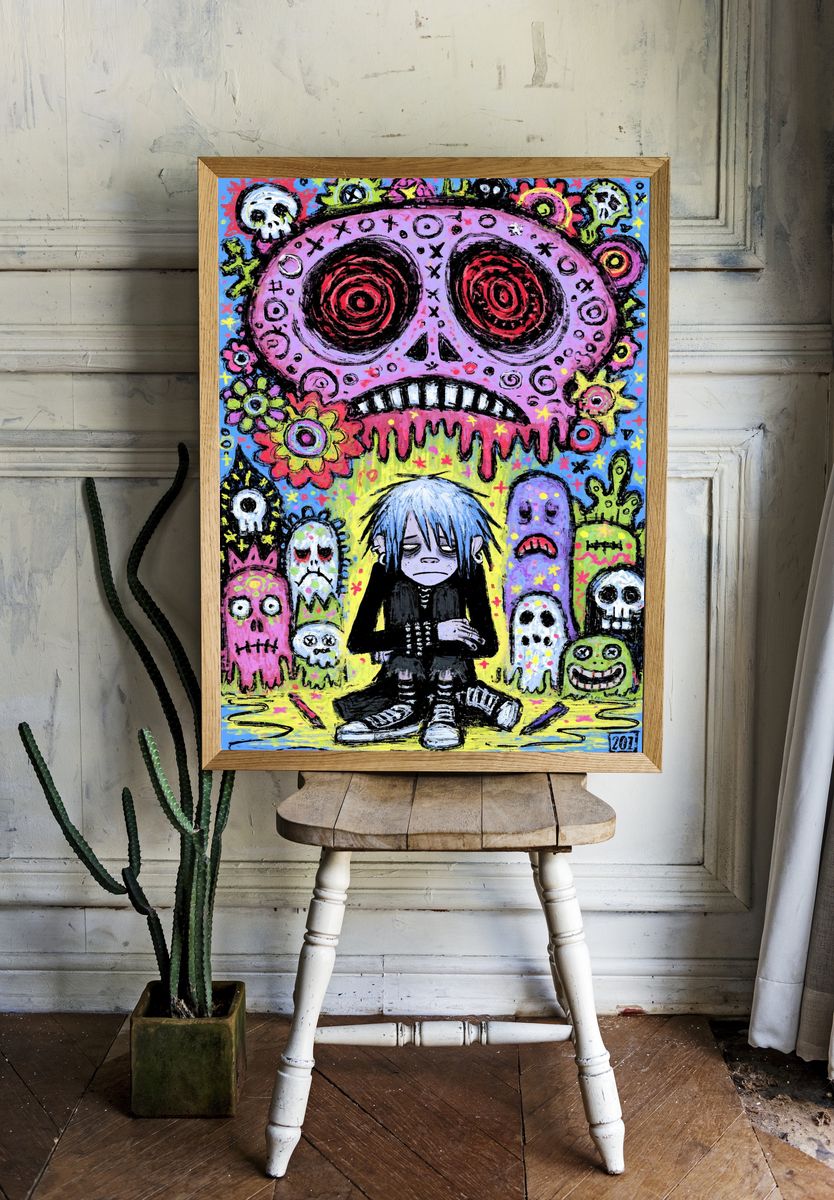 Gothic Skull Girl Illustration Poster. — room view 1