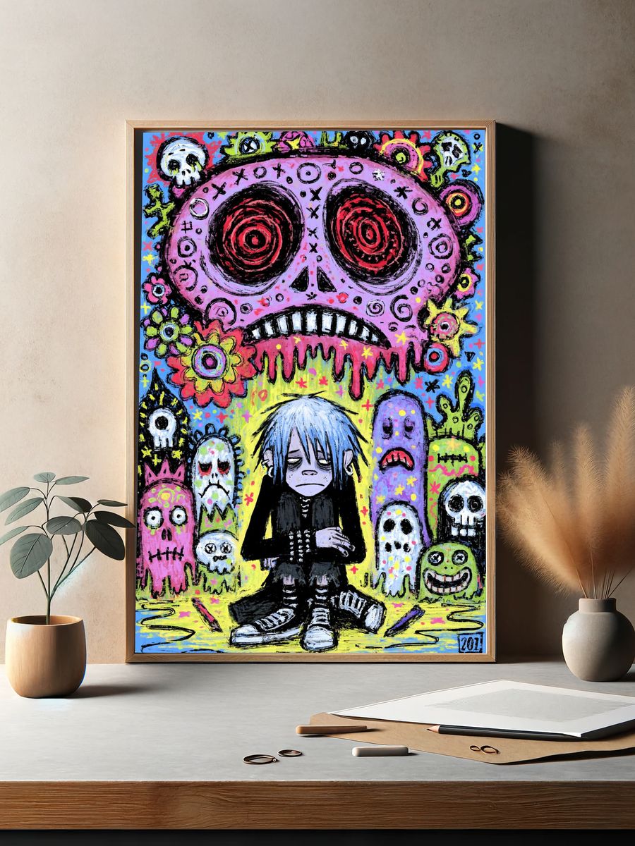 Gothic Skull Girl Illustration Poster. — room view 2