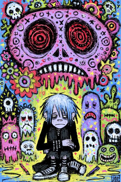 Gothic Skull Girl Illustration Poster.
