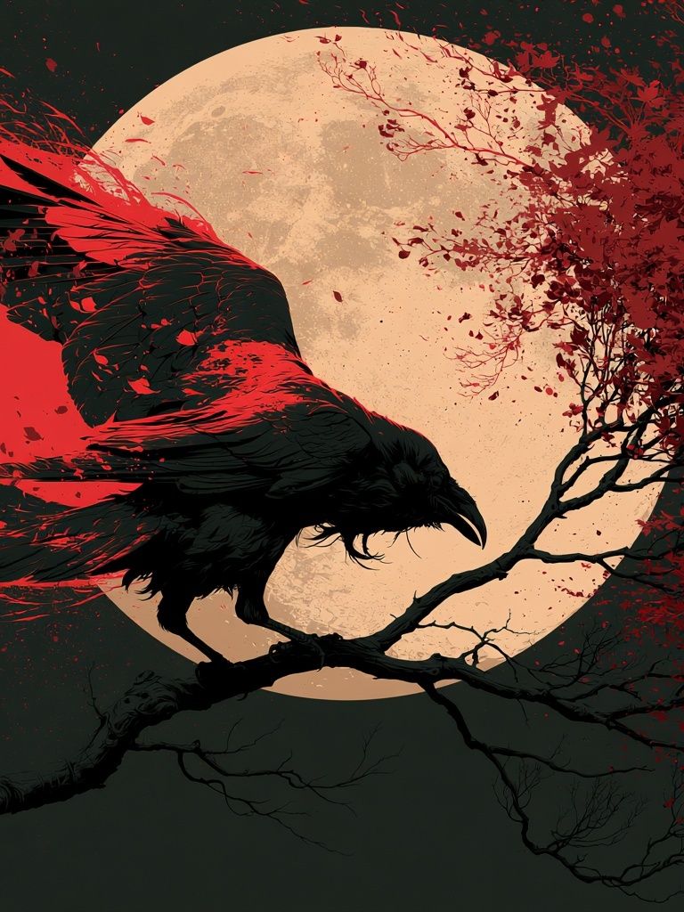 Crimson Raven Moon Poster. poster — illustration art