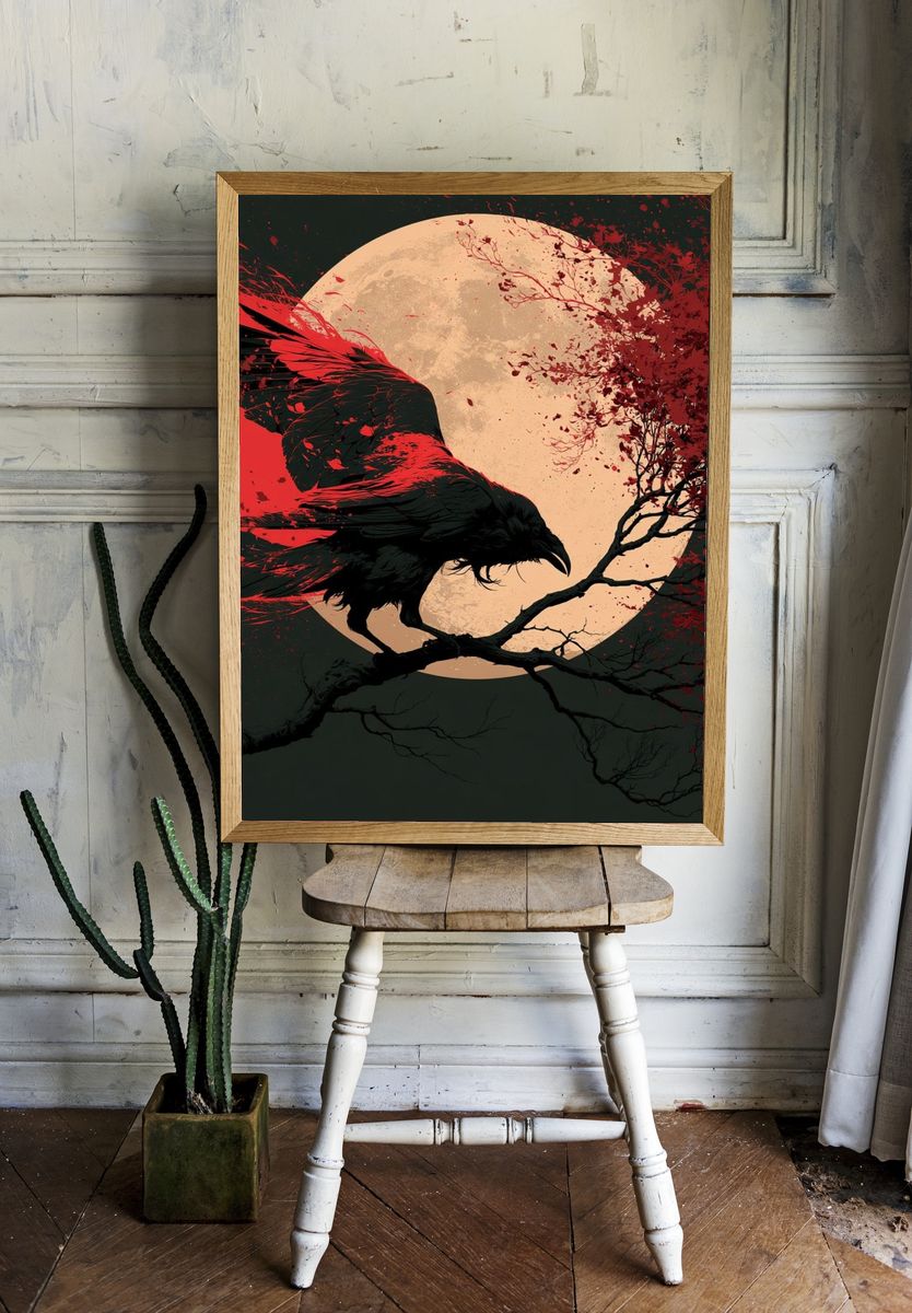 Crimson Raven Moon Poster. — room view 1