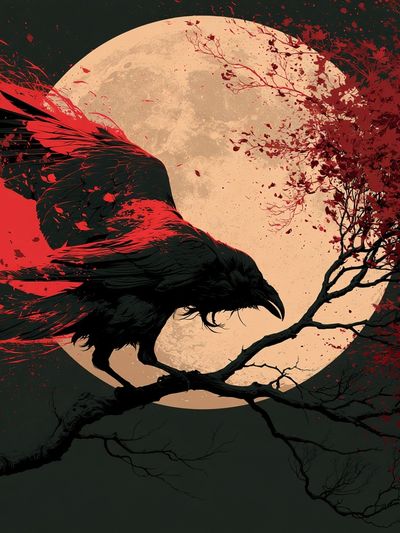 Crimson Raven Moon Poster. poster