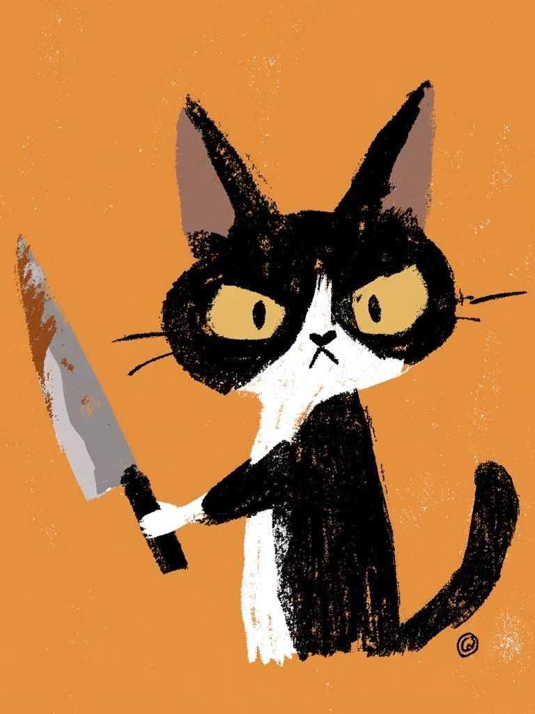 Grumpy Cat with Knife Illustration Poster. poster detail