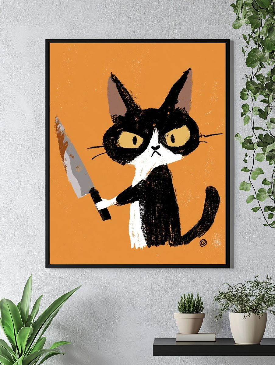 Grumpy Cat with Knife Illustration Poster. — room view 4