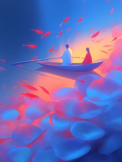Dreamlike Boat Journey Print. poster print