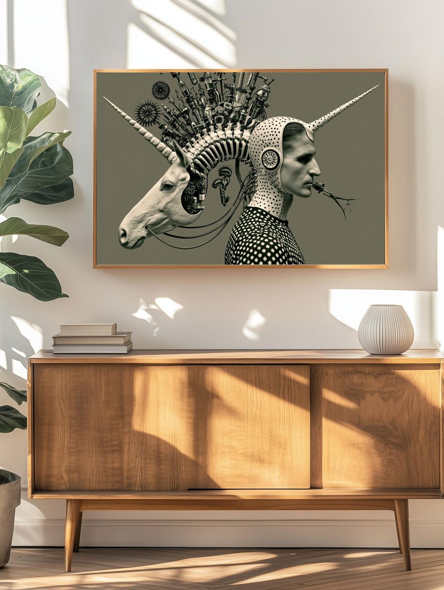 Surreal Unicorn Portrait Print. — room view 3