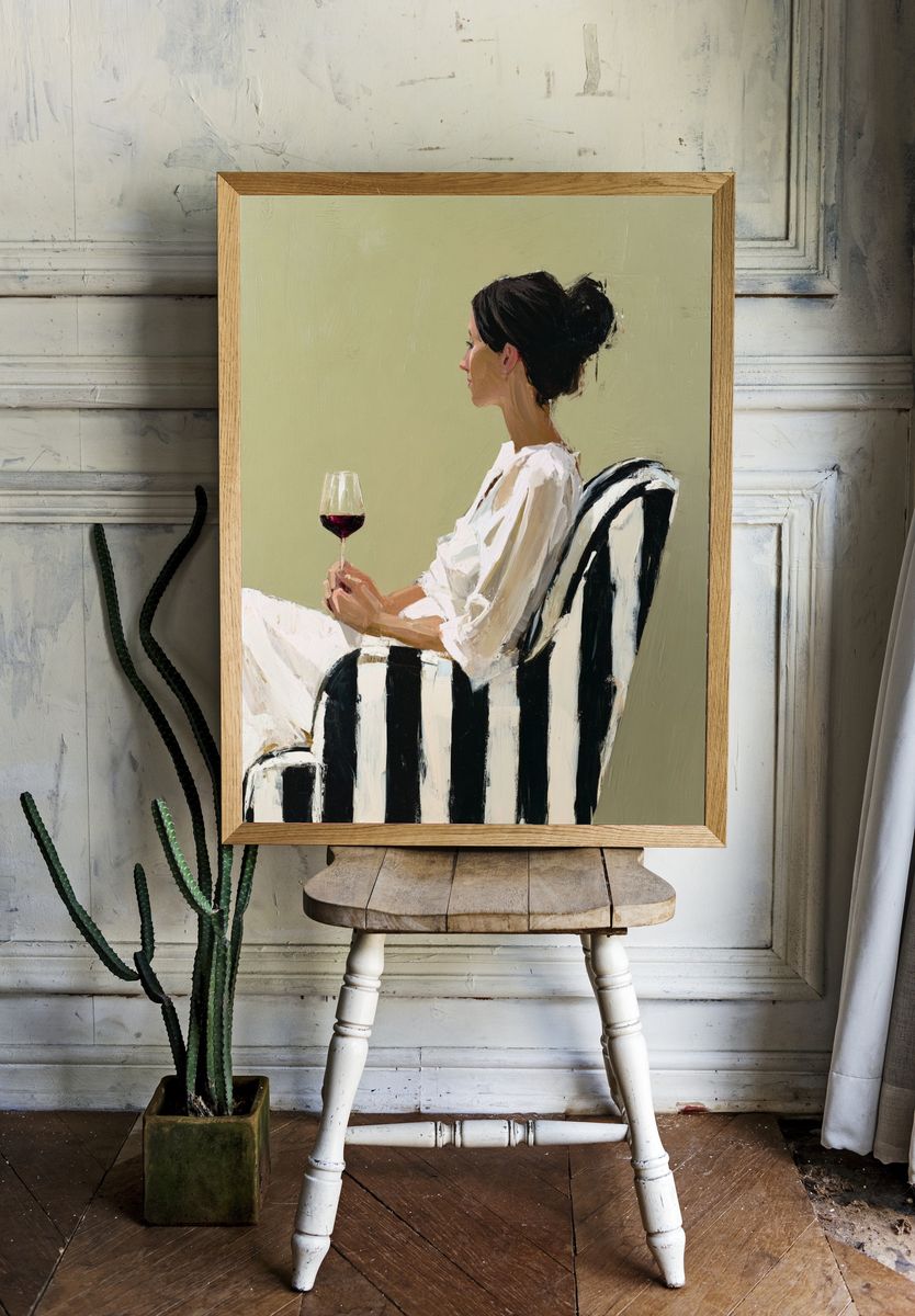 Woman with Wine Glass Illustration Poster. — room view 1