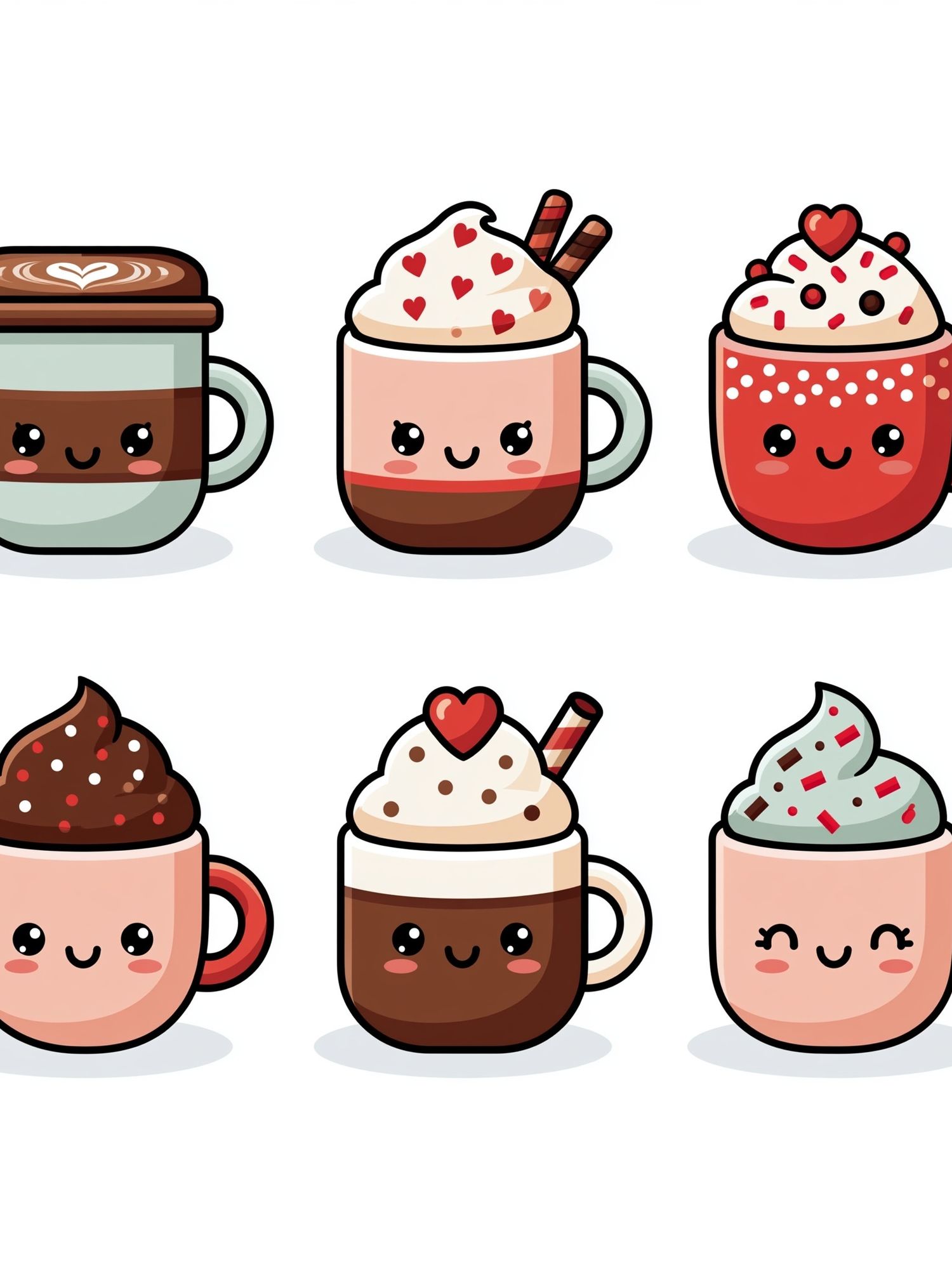 Cute Hot Chocolate Mugs Illustration Poster. poster — illustration art