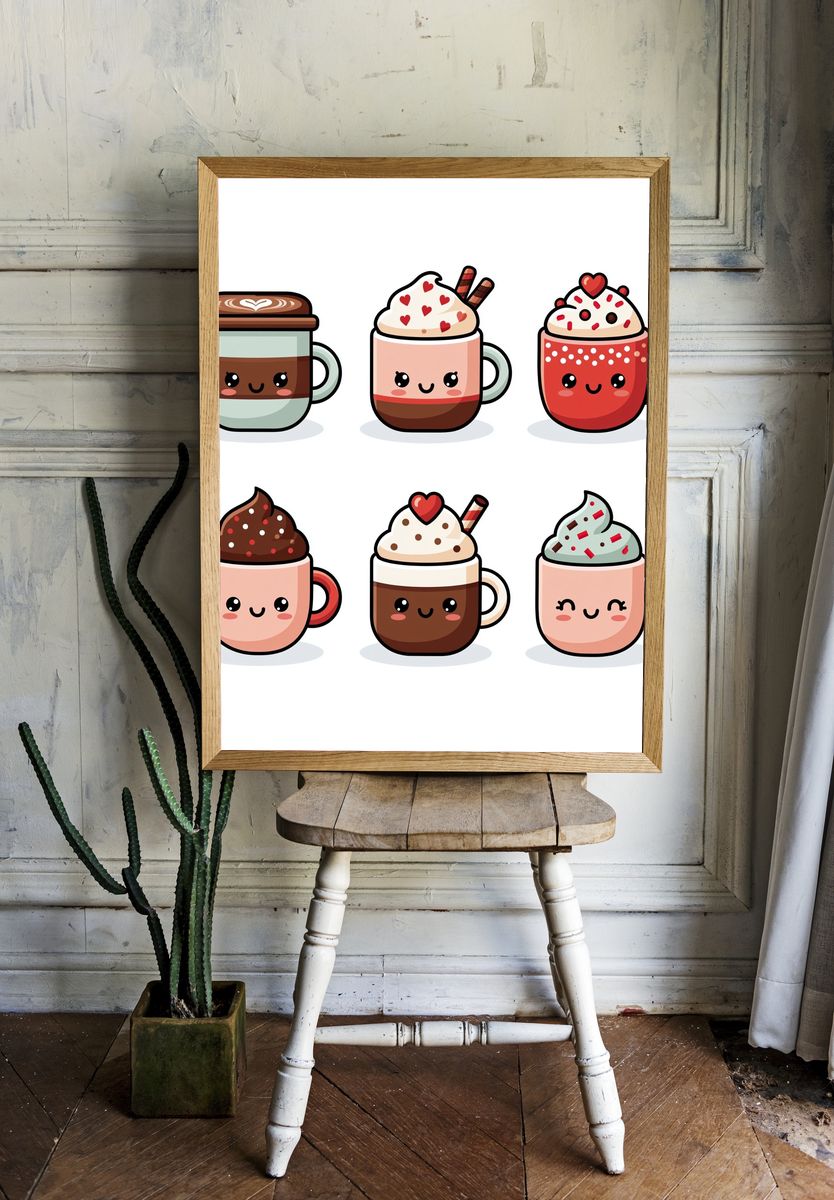 Cute Hot Chocolate Mugs Illustration Poster. room preview