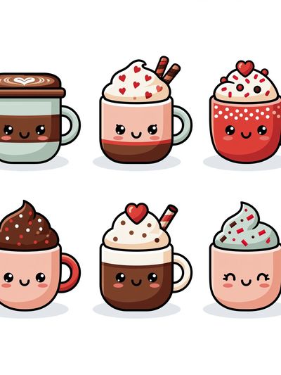 Cute Hot Chocolate Mugs Illustration Poster. poster