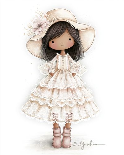 Boho Girl in Lace Dress Illustration Poster. poster print