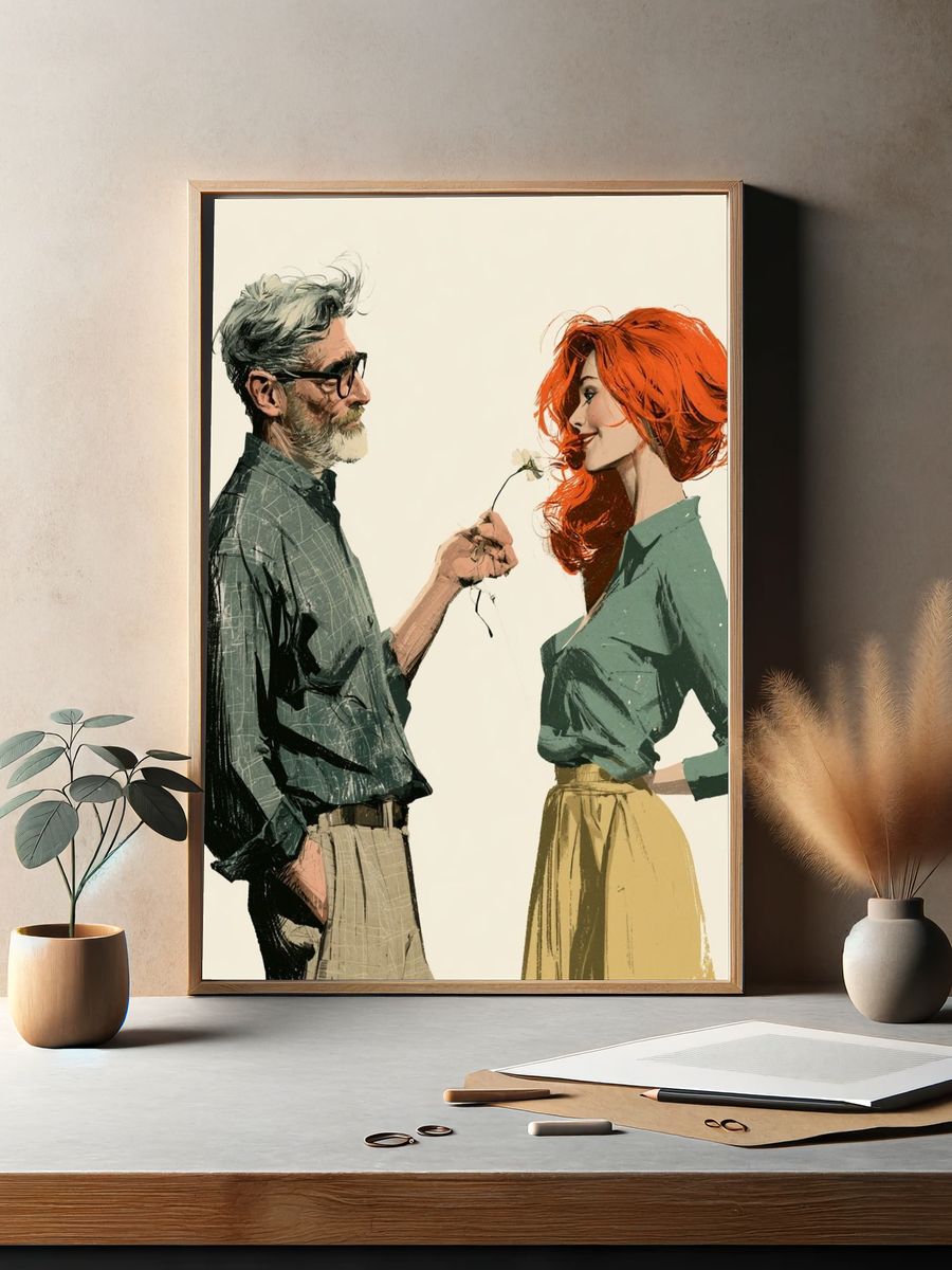 Romantic Couple Illustration Poster. — room view 2