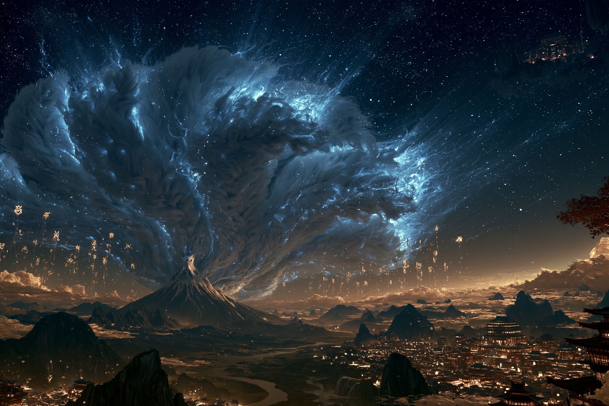 Celestial Mountain Storm Fantasy Print. poster detail