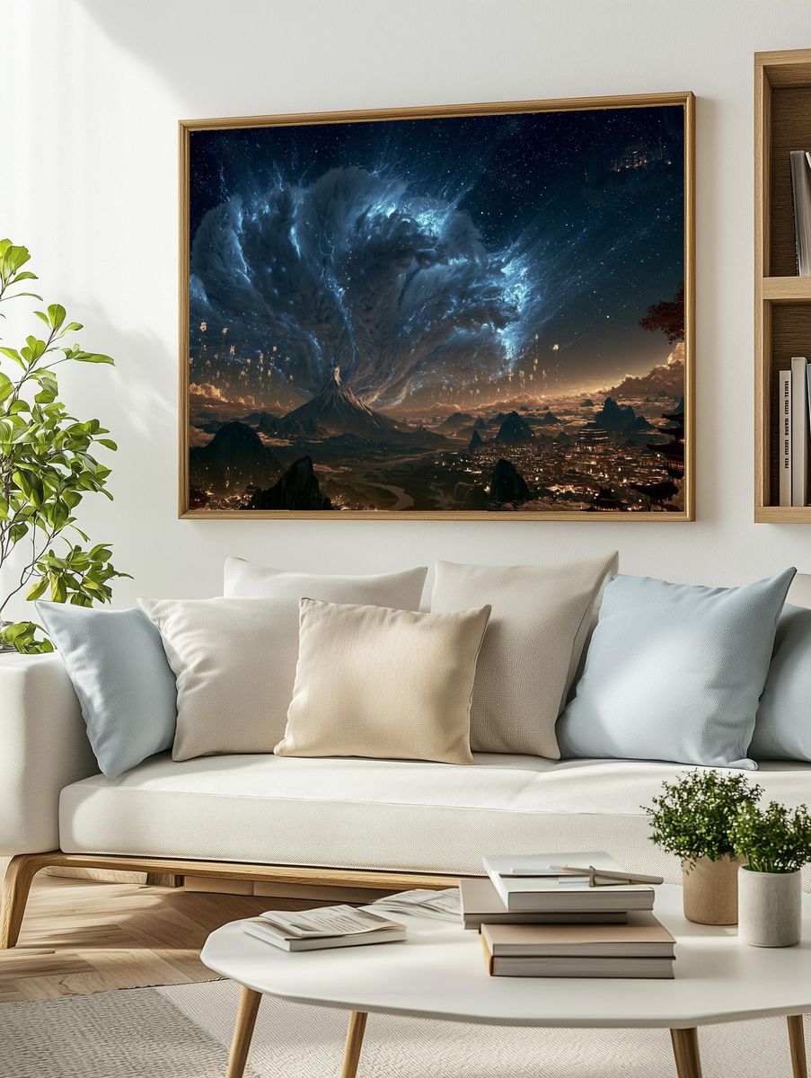 Celestial Mountain Storm Fantasy Print. — room view 2