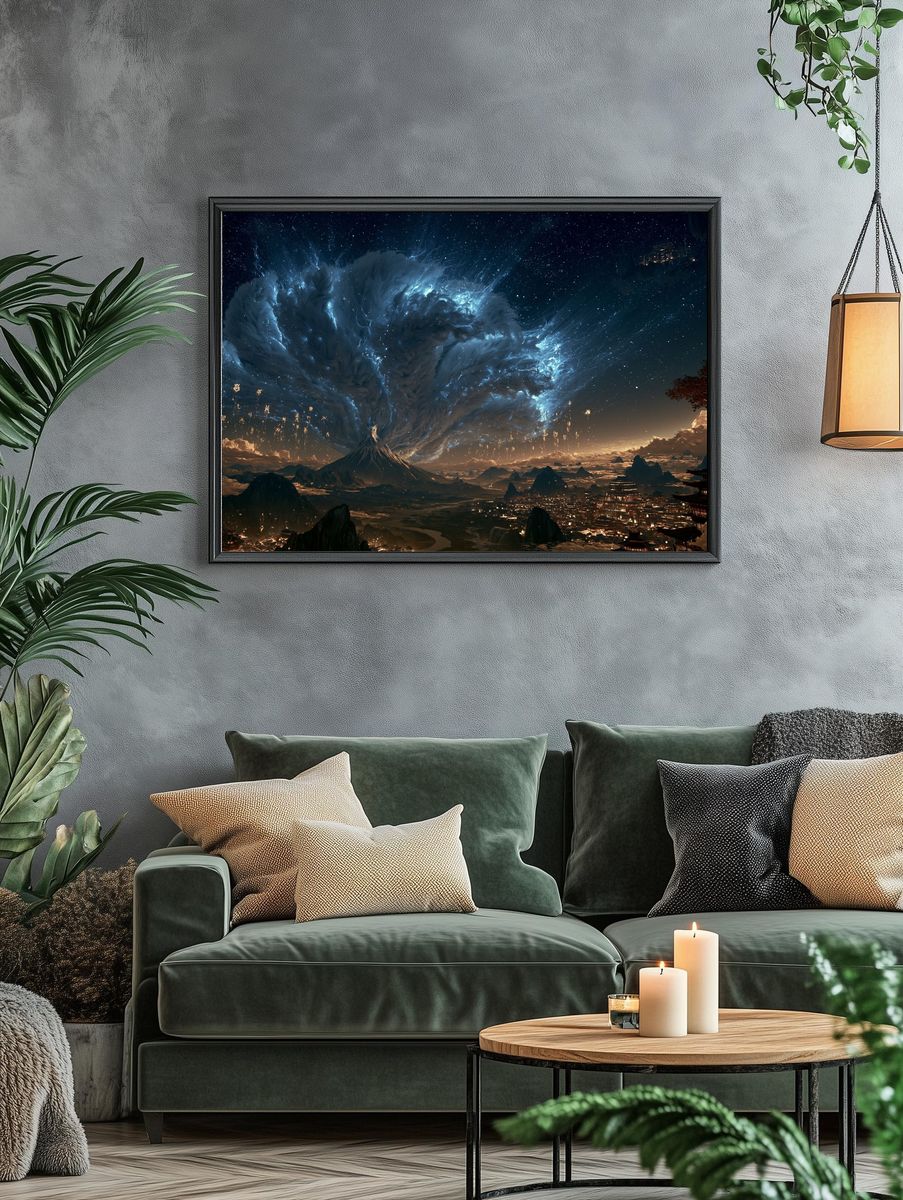 Celestial Mountain Storm Fantasy Print. — room view 4