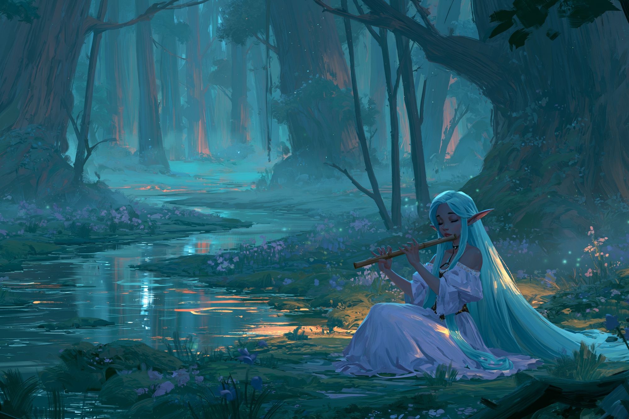 Elven Forest Flute Digital Art Poster. poster — illustration art