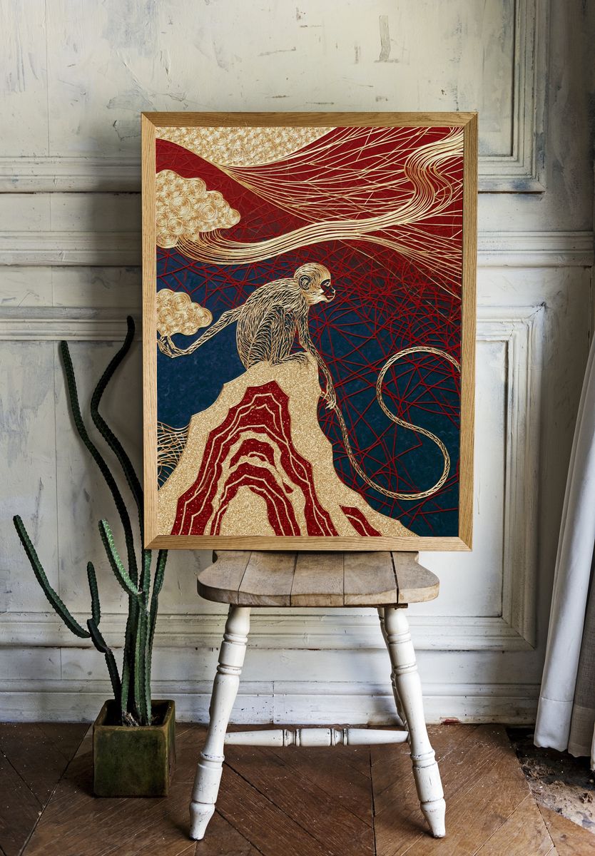Golden Monkey Surrealism Poster. room preview