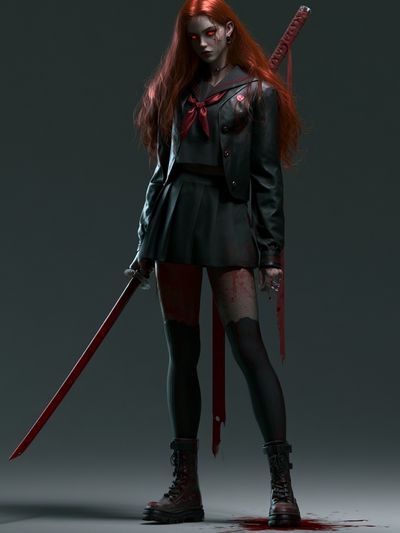Gothic Schoolgirl Warrior Illustration Poster.