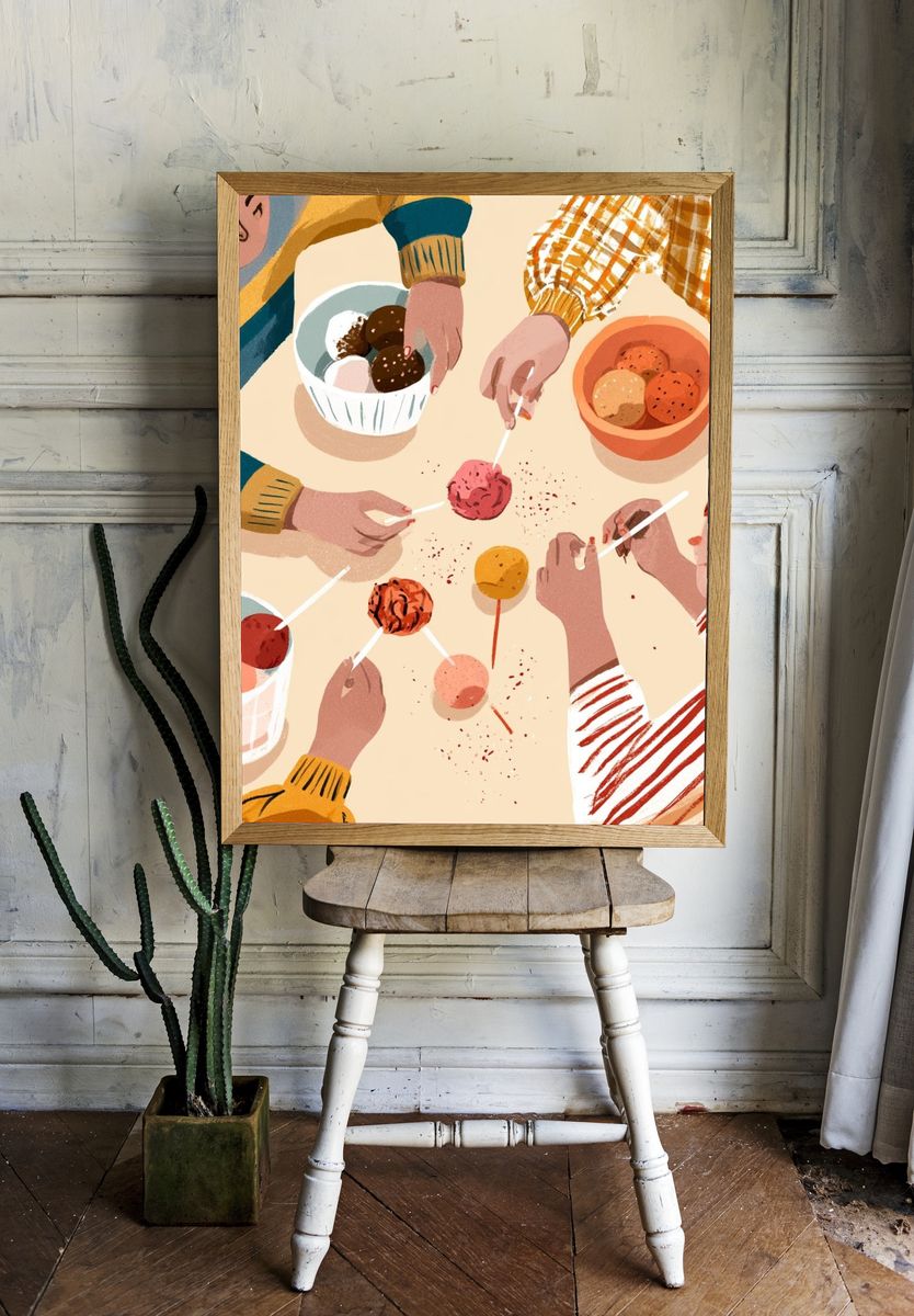 Kids Sharing Treats Illustration Poster. — room view 1