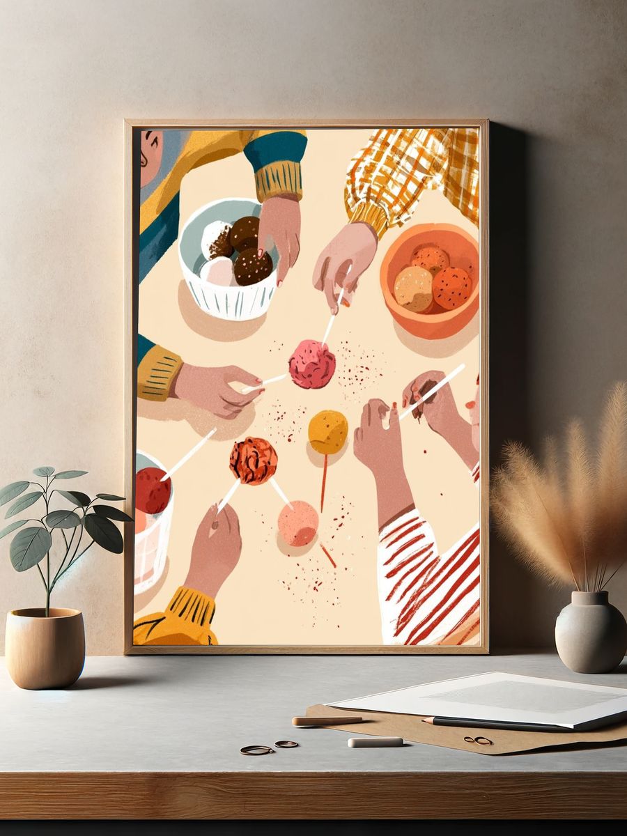Kids Sharing Treats Illustration Poster. — room view 2