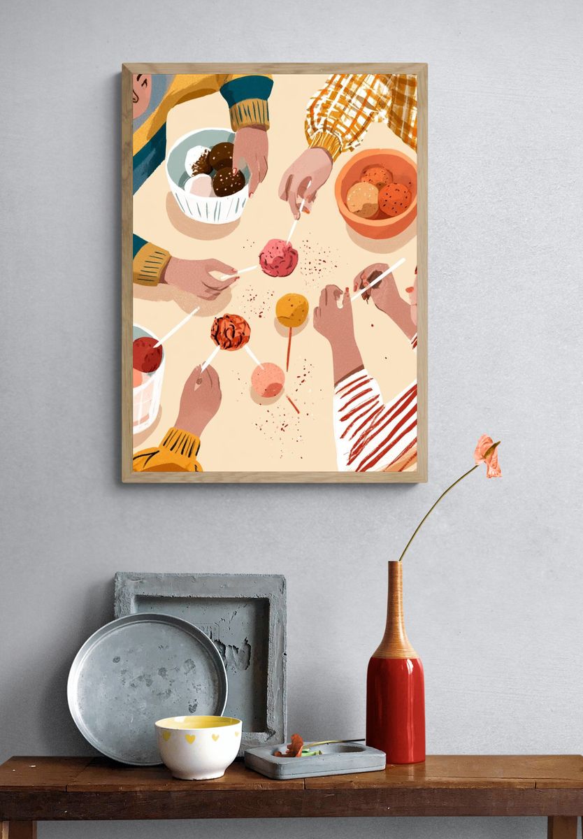 Kids Sharing Treats Illustration Poster. — room view 3
