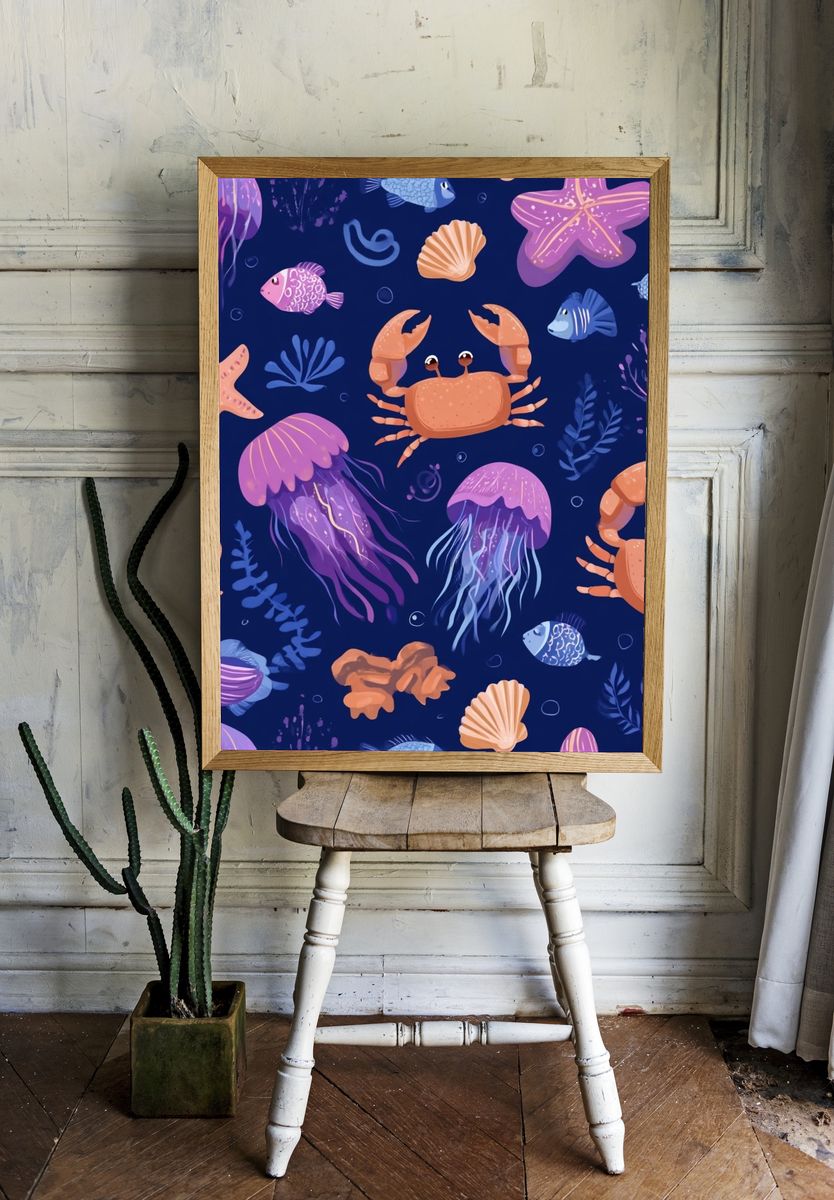Undersea Friends Illustration Poster. — room view 1