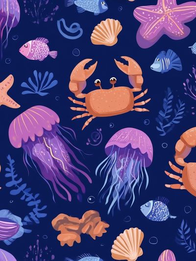 Undersea Friends Illustration Poster. poster