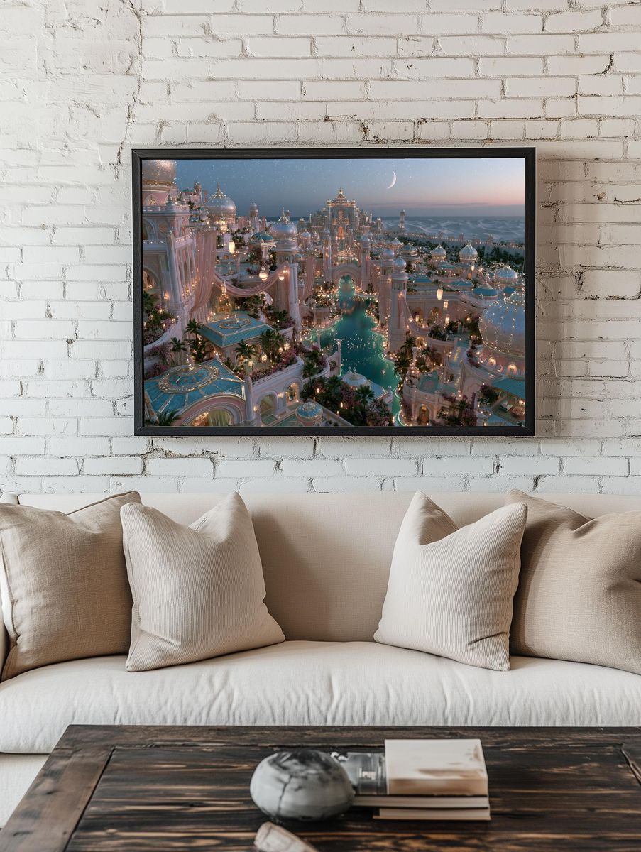 Moonlit Palace Cityscape Print. room preview