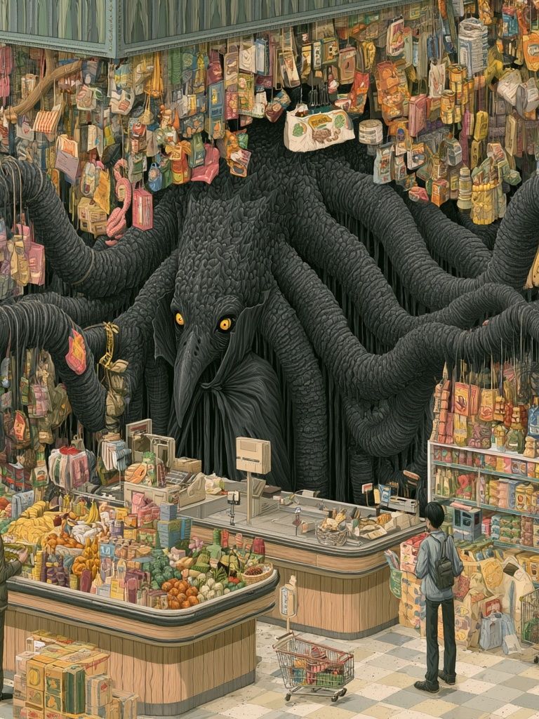 Surreal Grocery Monster Illustration Poster. poster — illustration art