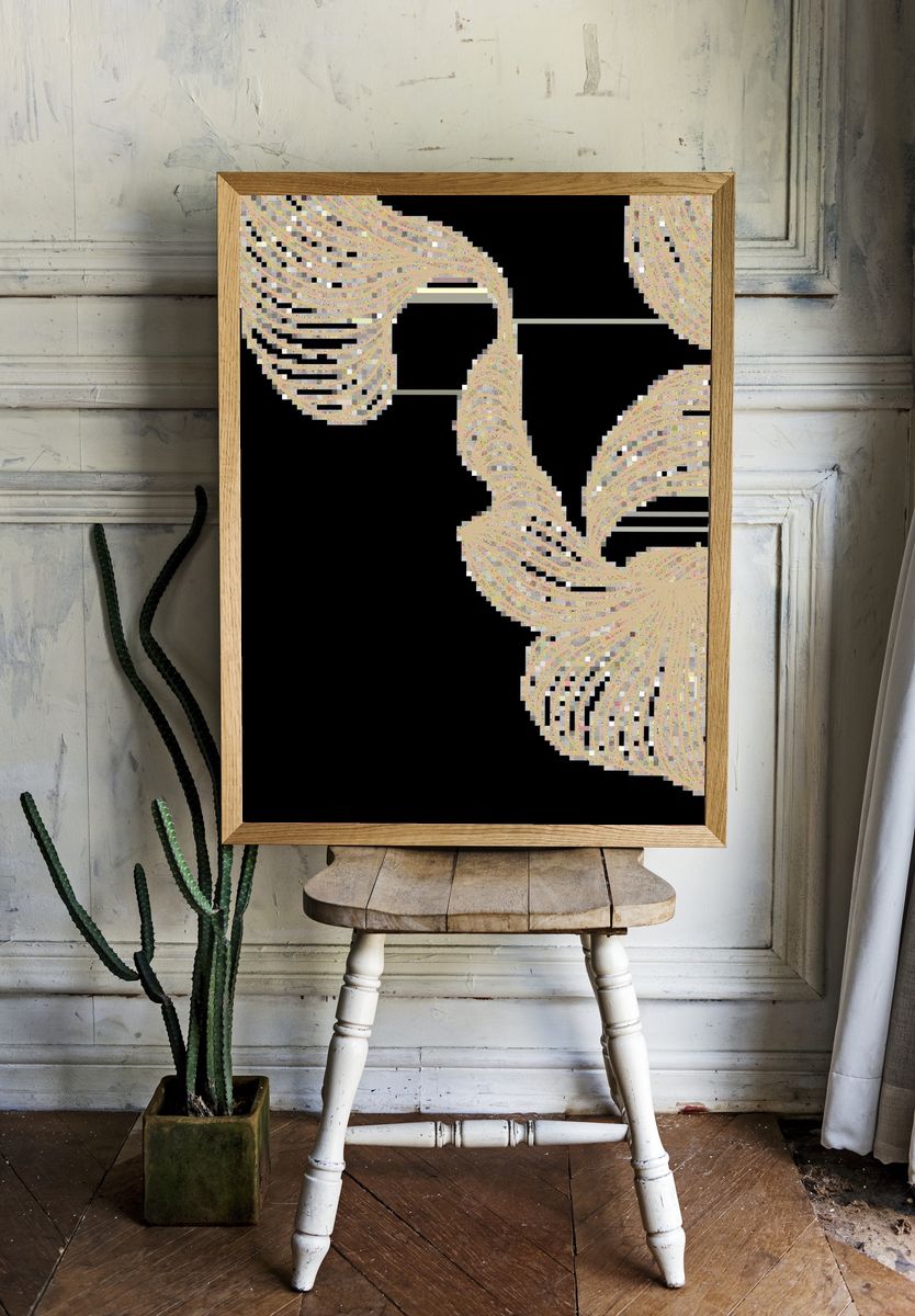Beige swirly line frame design. room preview