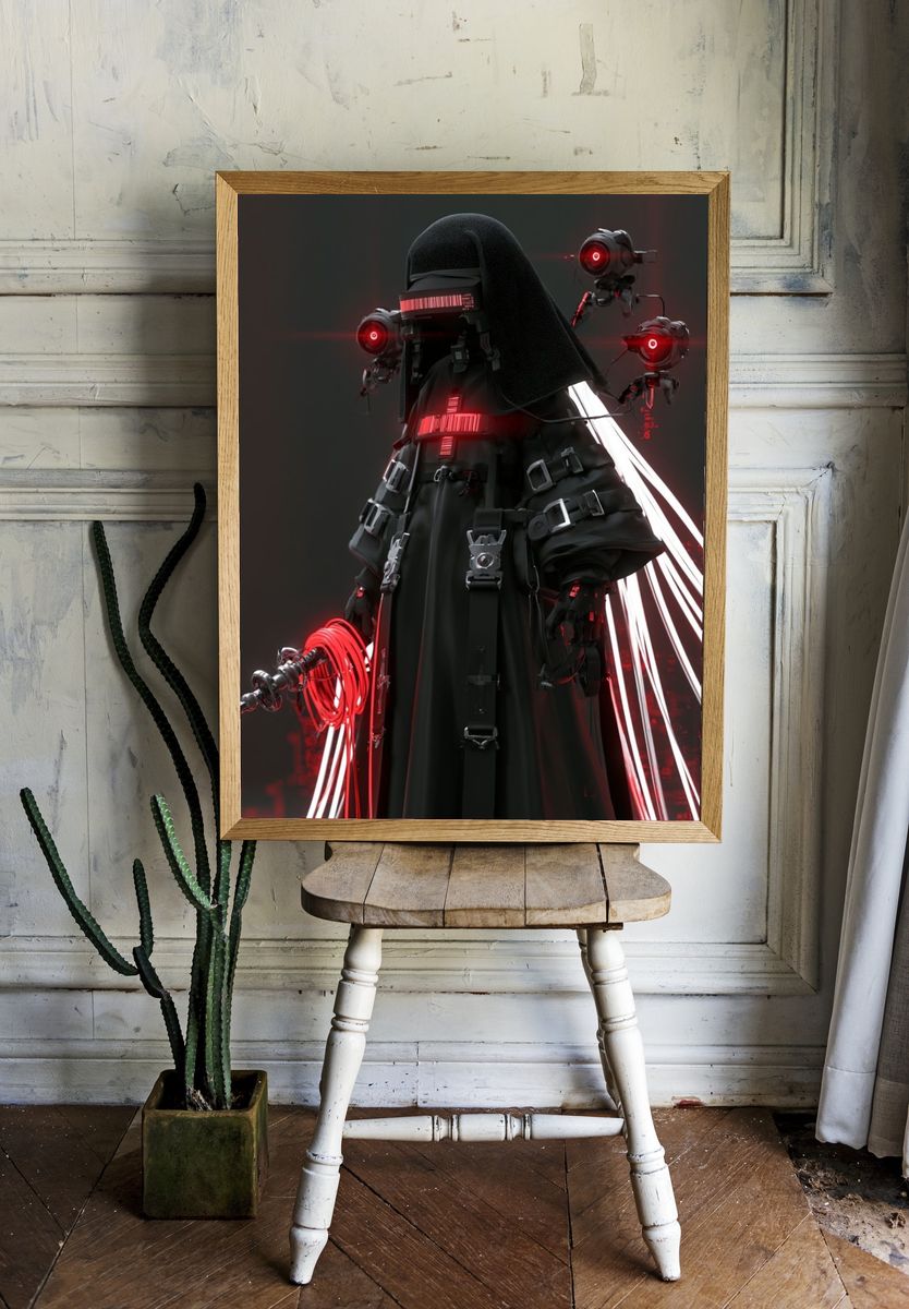 Cybernetic Sentinel Illustration Poster. — room view 1
