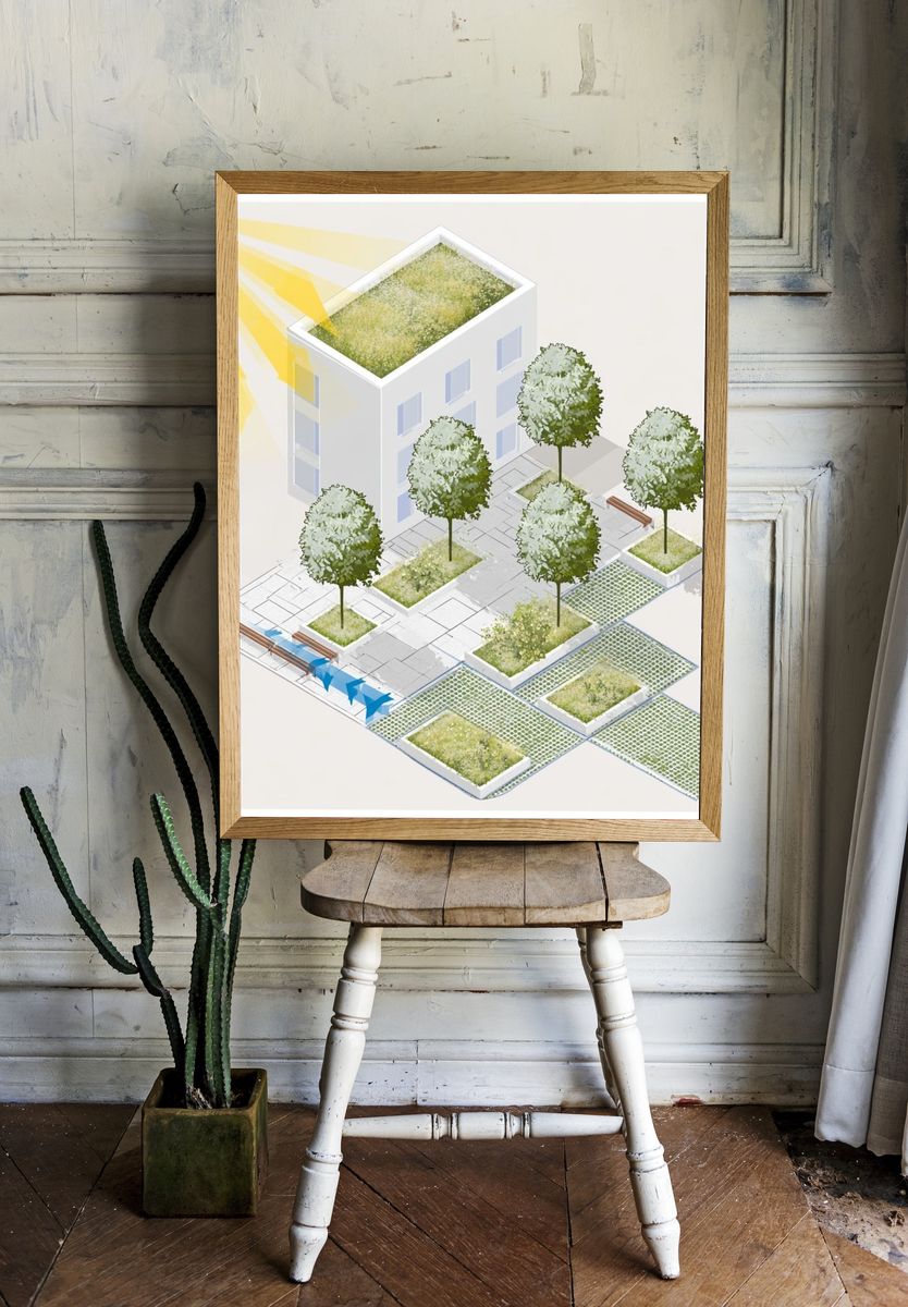 Urban Green Roof Illustration Poster. room preview