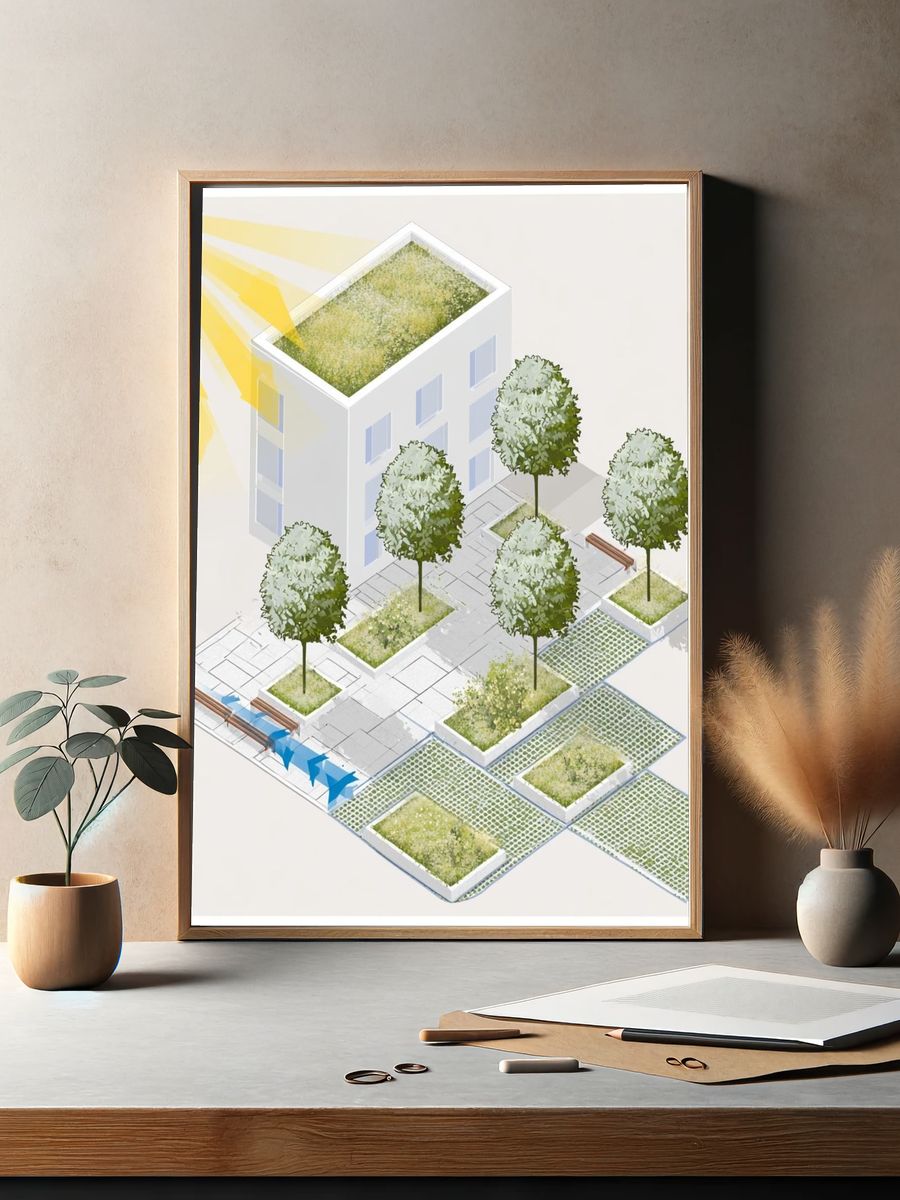 Urban Green Roof Illustration Poster. — room view 2