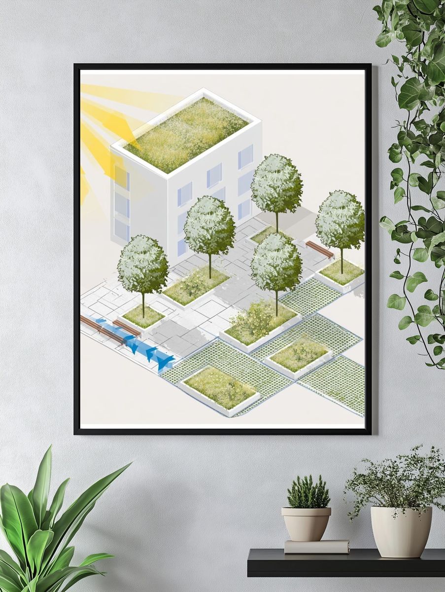 Urban Green Roof Illustration Poster. — room view 4