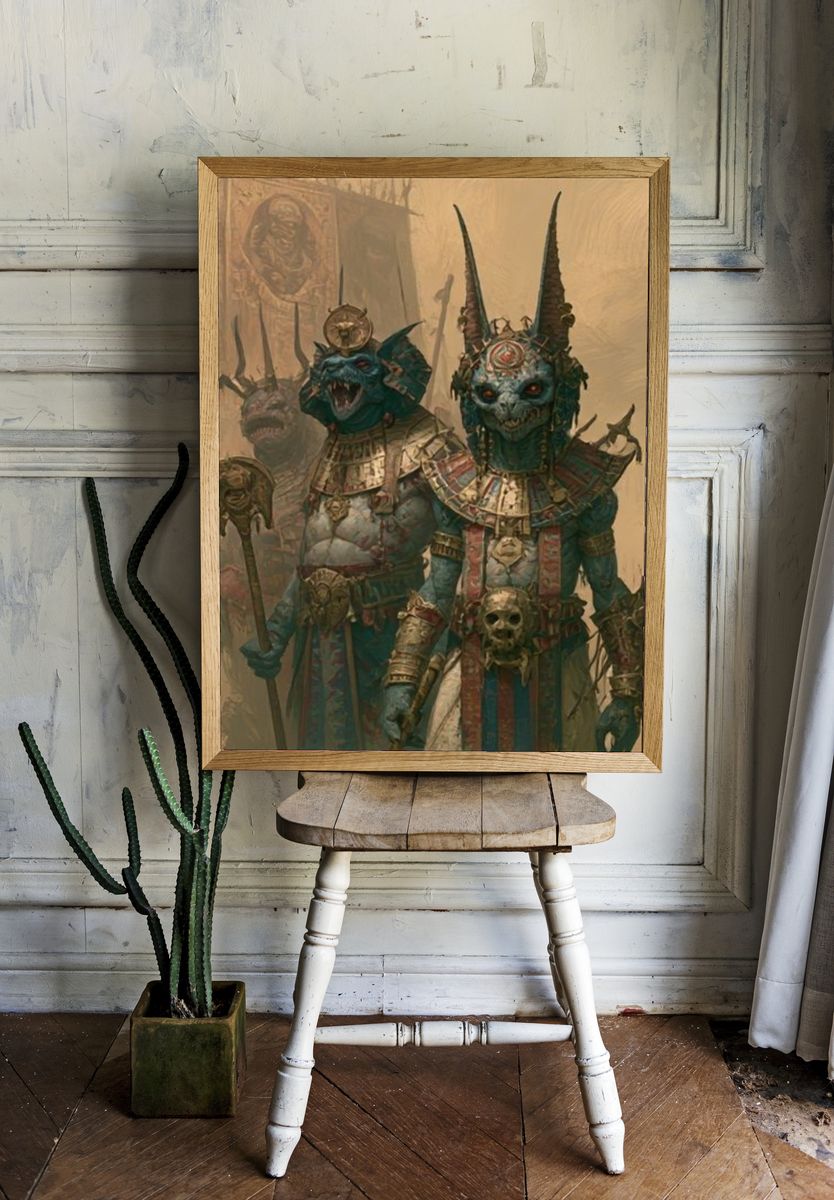 Ancient Demon Warriors Illustration Poster. — room view 1