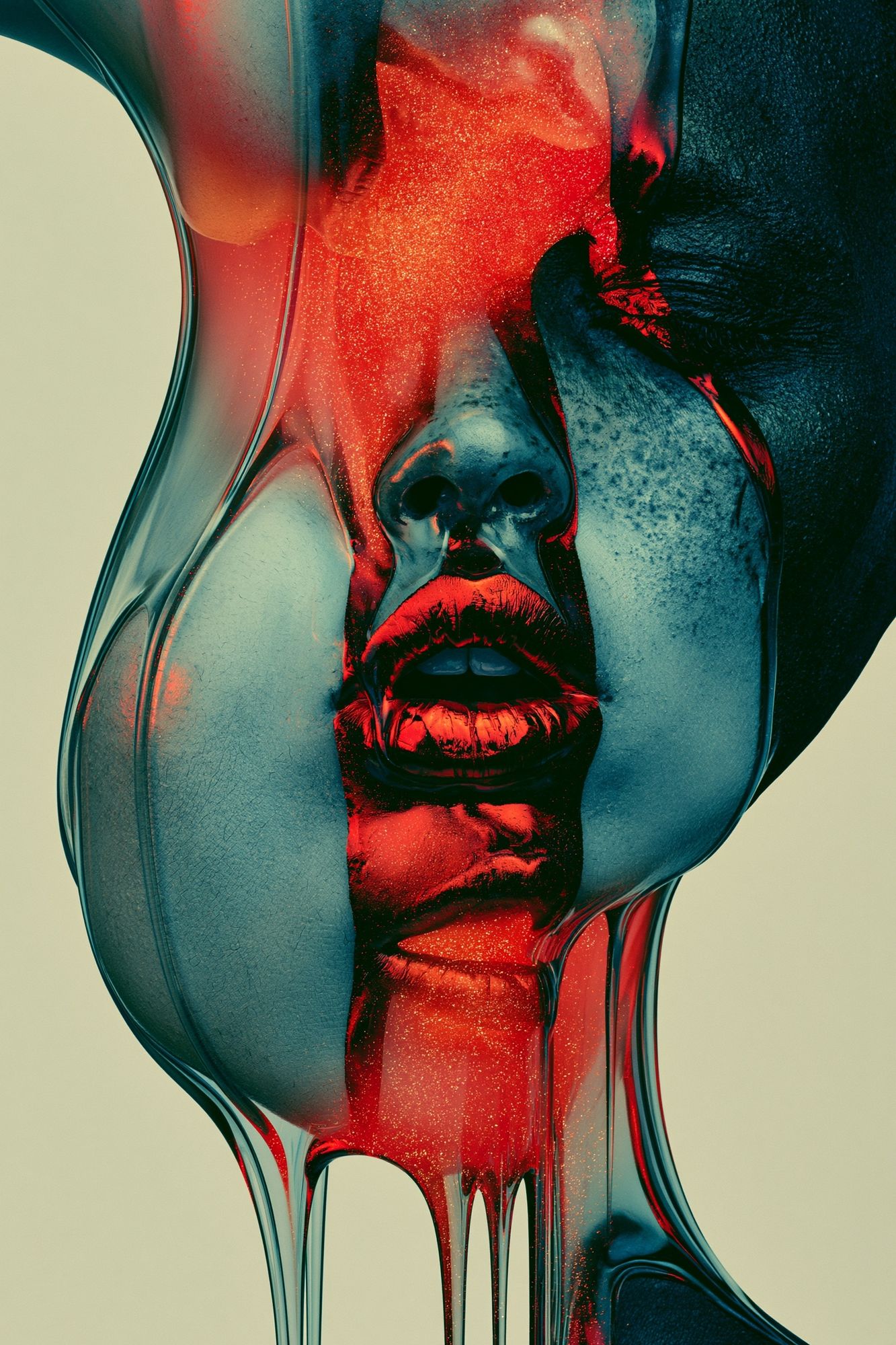 Surreal Neon Face Print. poster — illustration art