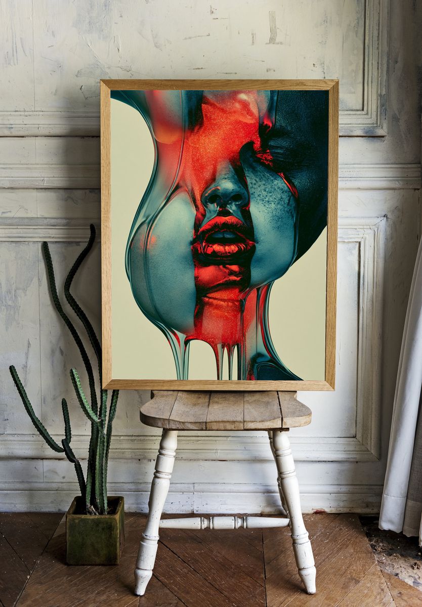 Surreal Neon Face Print. — room view 1