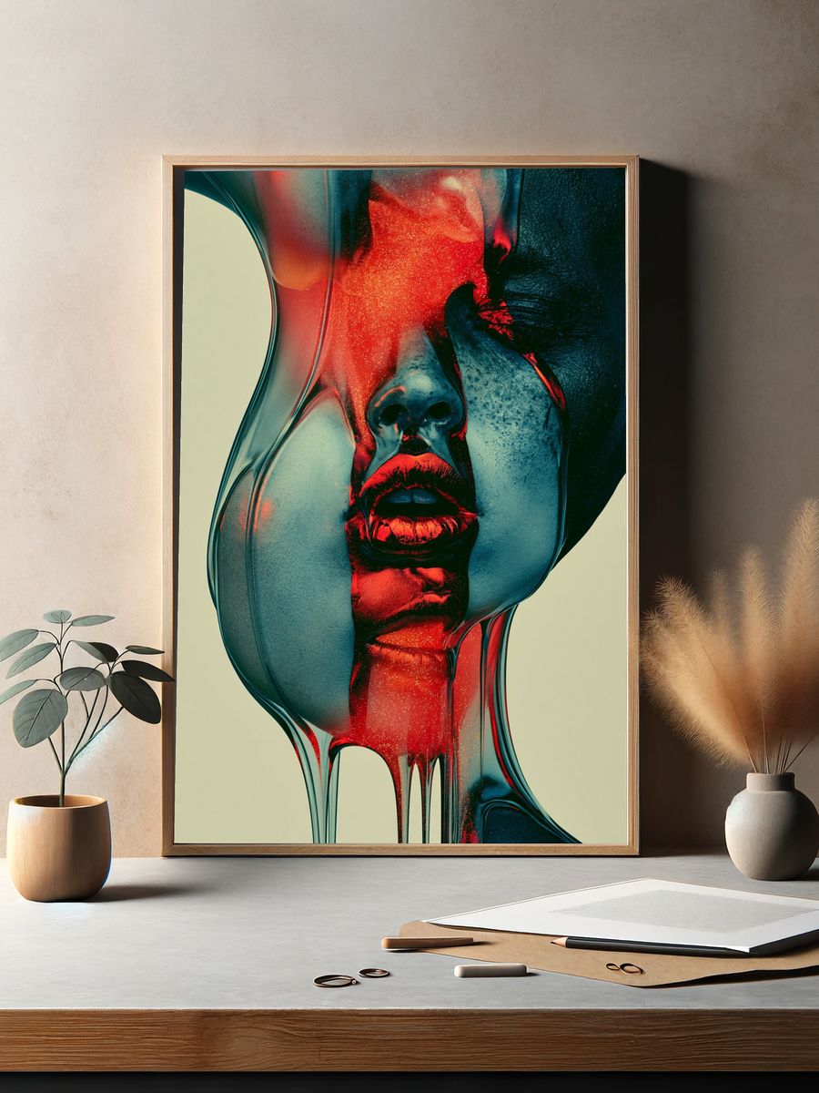 Surreal Neon Face Print. — room view 2